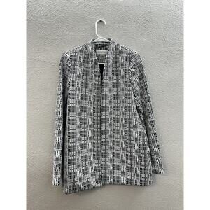 Calvin Klein Womens Blazer Size 6 Black and White Abstract Open Front